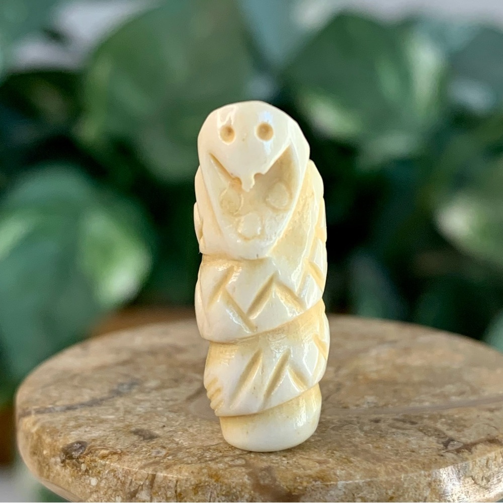 Snake Bone Bead Hand Carved Coiled Serpent Stylized Drilled Cobra Animal Pet 1"